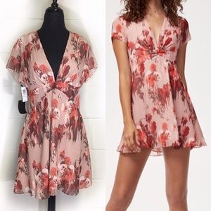 Aritzia Talula V Deep Blush Floral Pattern Dress